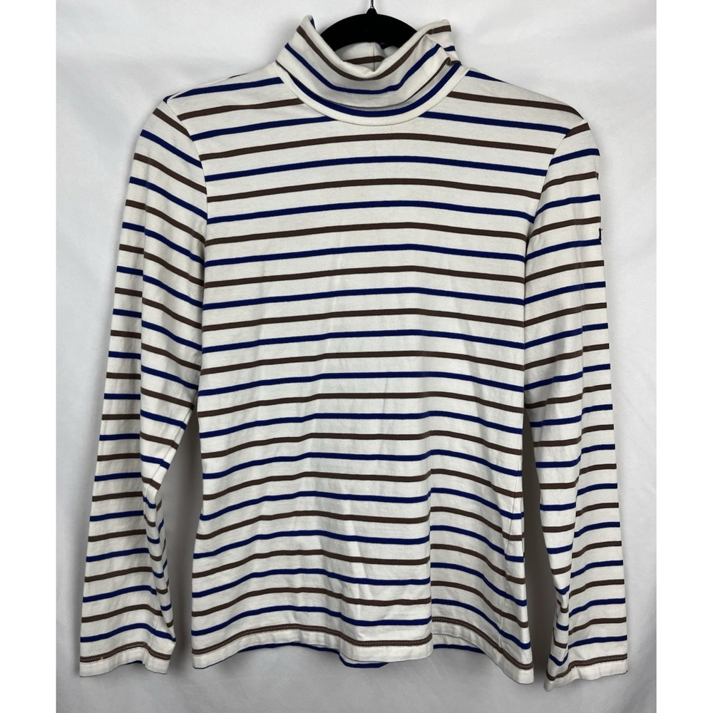 Saint James‎ x J.Crew XS Breton Stripe Long Sleeve Turtleneck White Blue Brown
